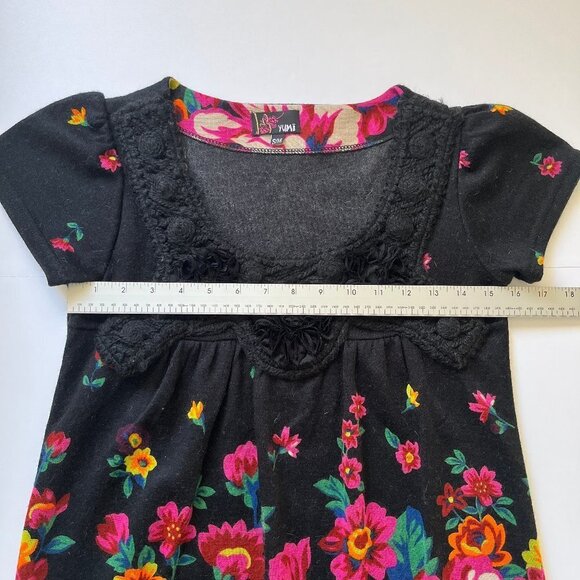 Yumi Kim Mini Dress Wool  Blend Mexican Floral Colorful Crochet Applique Sz S/M - Picture 5 of 11